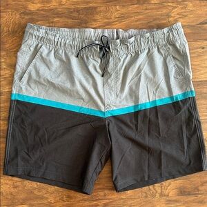 George Men's Black and Gray Board Shorts with Teal Stripe